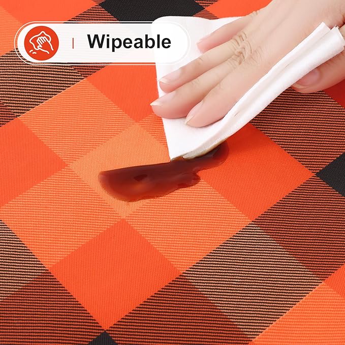 misaya Rectangle Waterproof Vinyl Table Cloth, Buffalo Flannel Backed Tablecloth, Wipeable Plastic Table Cover for Dinner, Kitchen, Picnic (60" x 60", Black and Orange and Yellow)