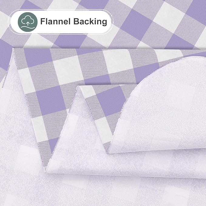 misaya Square Waterproof Vinyl Table Cloth, Buffalo Flannel Backed Tablecloth, Wipeable Plastic Table Cover for Dinner, Kitchen, Outdoor (60" x 60", Lavender and White)