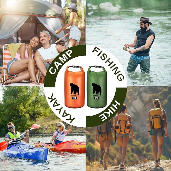 2 Pcs 10L Waterproof Bear Bags with 4 Nylon Ropes, 4 Clips & 2 Rock Pockets & 2 Small Warning Bells for Hanging Food securely. Ultralight Camping Food Bag System.