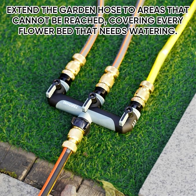 Garden Hose Splitter, 3/4-Inch Hose Manifold, Outdoor Faucet Adapter - Soft TPR Covering - Lightweight Non-Slip Sun-Resistant 3-Way Valve(Gray)