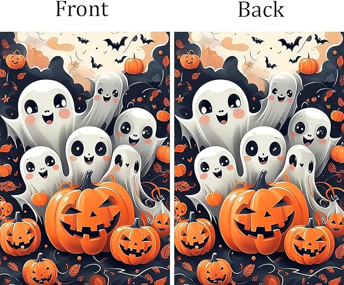 Halloween Garden Flag for Outside 12x18 Inch Double Sided, Ghost Pumpkin Small Yard Flags for Outside, Outdoor Welcome Flag Front Porch Decorations for Home