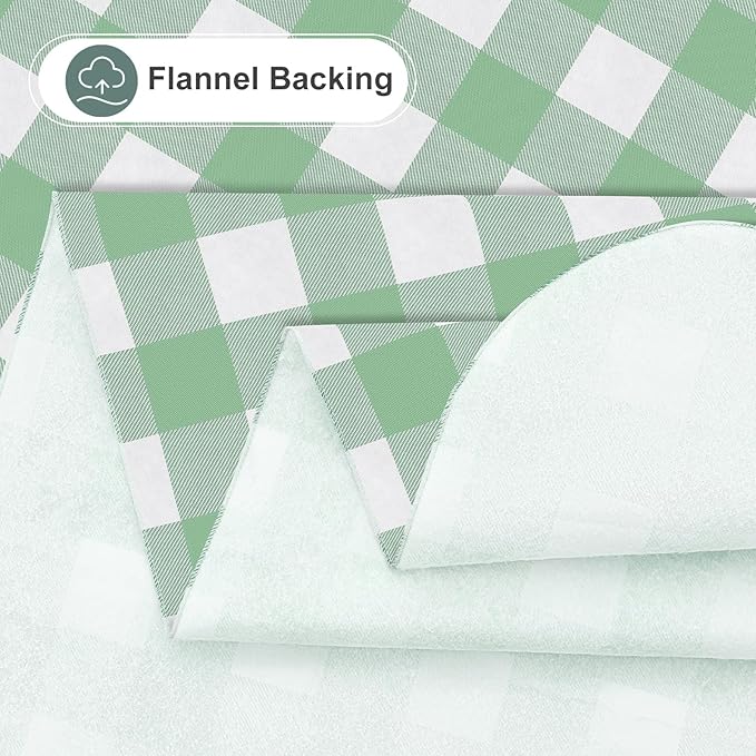 misaya Square Waterproof Vinyl Table Cloth, Buffalo Flannel Backed Tablecloth, Wipeable Plastic Table Cover for Dinner, Kitchen, Outdoor (54" x 54", Sage Green and White)