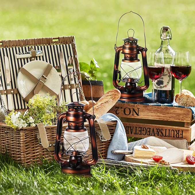 Honoson 4 Pieces Oil Lamp Hurricane Lamp Kerosene Lantern for Indoor Outdoors Decorative Hanging Oil Lantern with Wick for Hiking Emergency Camping Party Decoration(Bronze,10 Inch)