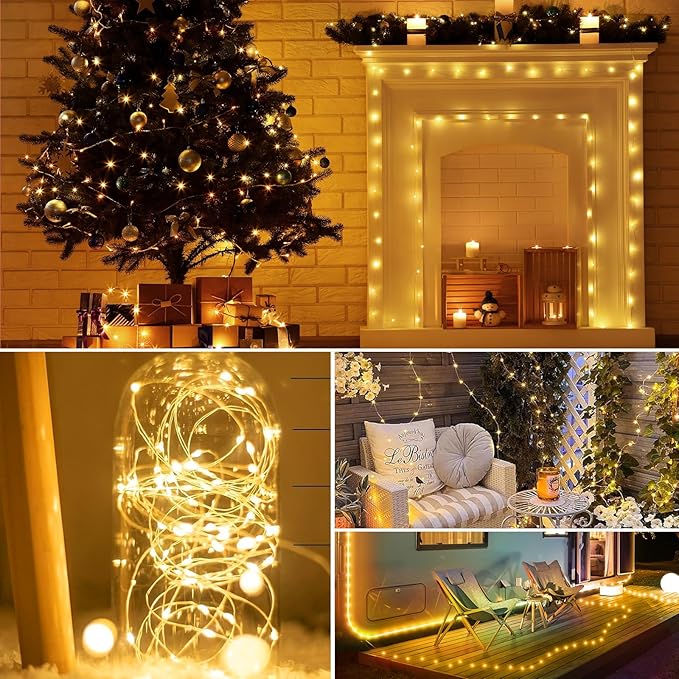 50LED Fairy Lights USB & Battery Powered 2Pack, 16FT Warm White Mini String Light with 8 Modes & Timer, Cuttable Copper Wire Waterproof Twinkle Light Indoor Outdoor for Bedroom Wedding Christmas Decor