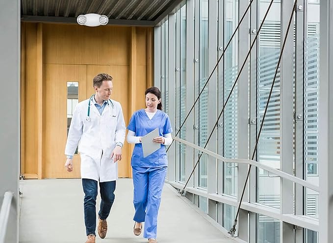 LIT-PaTH LED Emergency Lighting Fixtures with 2 LED Bug Eye Heads and Back Up Batteries- US Standard Exit Light, UL 924 and CEC Qualified, 120/277 Voltage, White, 1-Pack