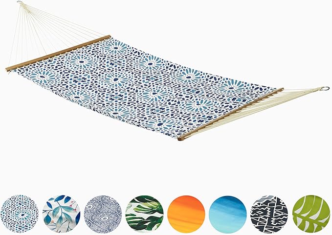 Fab Habitat Farmhouse Recycled Polyester Hammock - Mosaic Tile - Blue - Indoor/Outdoor, Quick Dry, 2 Person 460 lbs Capacity - Patio, Poolside, Backyard, Garden, Beach, Balcony - 12-14 ft Adjustable