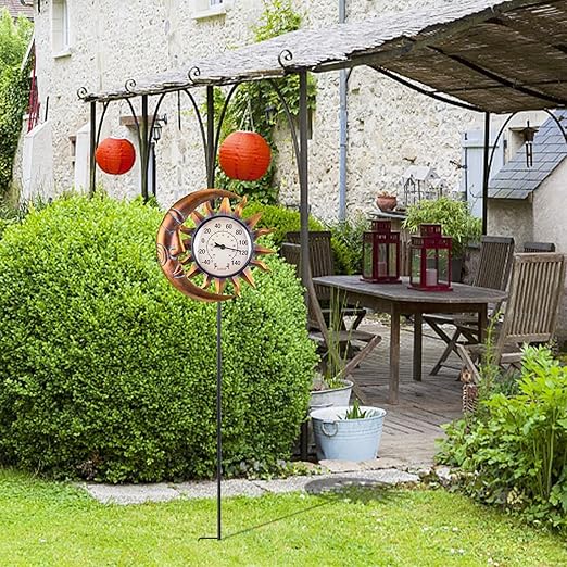MUMTOP Outdoor Thermometers for Patio - Wall Thermometer, Indoor Outdoor Thermometer with Garden Stake for Home and Garden Decor (Sun and Moon)