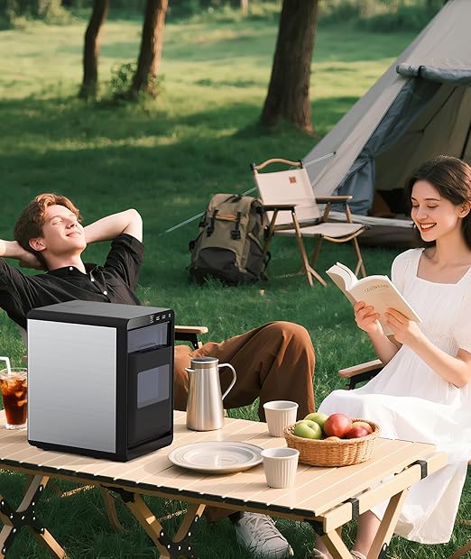 Ice Maker Countertop, Chewable Pellet Ice Machine with Handle, 44lbs Per Day Portable Ice Makers, Auto-Cleaning Ice Machine with Basket and Scoop for Home/Party/RV/Camping (Silver)