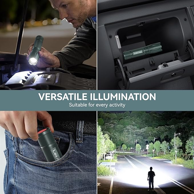 LETMY Tactical Flashlight - 2 Pack Bright Military Grade LED Flashlights High Lumens - Portable Handheld Flash Light, 5 Modes Zoomable Waterproof Flashlights for Home Emergency Camping- Gray