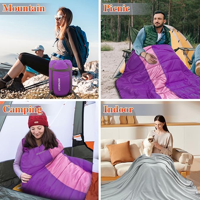 XL 10 Degree Sleeping Bags Waterproof for Adults 350GSM Machine Washable with Compression Sack for 3-4 Season Camping Outdoor