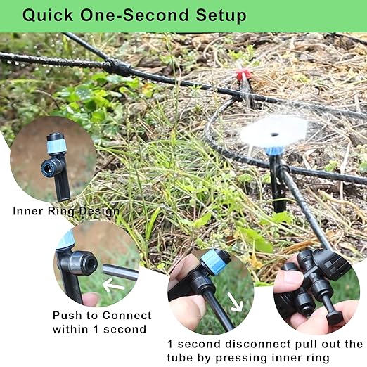 247FT Drip Irrigation Kit – 2025 New Quick-Connect Micro Irrigation System with 1/4'' 1/2'' Tubing, Locking Nozzle Emitters, Adjustable Misting Sprayers for Gardens, Lawns,Raised Beds and Greenhouses