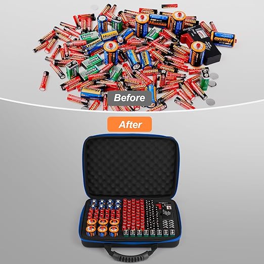 Battery Organizer, Waterproof Battery Organizer Storage Case with Tester BT-168, Battery Holder Box Holds 145+ AA AAA C D 9V Batteries,Blue (Batteries are Not Included), ARK BATTERY CASE-2