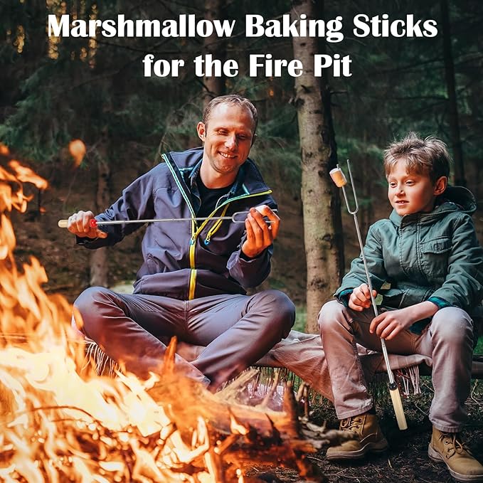 10 Pack 32 Inch Marshmallow Roasting Sticks Bulk, Smores Skewers for Fire Pit Kit, Hot Dog Camping Skewers Accessories Campfire Marshmellow Extendable Forks Bbq Tools Smores Sticks