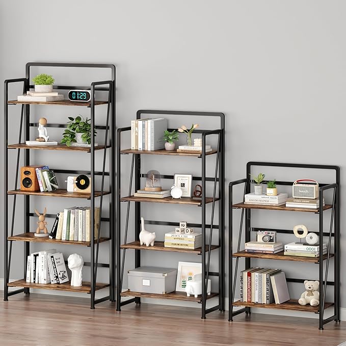 BHG No Assembly Folding Bookshelf for Living Room,Collapsible Book Shelf for Home Office, Portable Bookcase Storage Organizer Rack Shelves