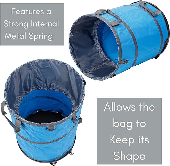 BIRDROCK HOME Collapsible Lawn and Leaf Waste Bag with Lid - 30 Gallon - Heavy Duty Reusable Camping Trash Can - Hardshell Bottom for Yard Debris, Garage Storage - Portable Garden Bin - Blue