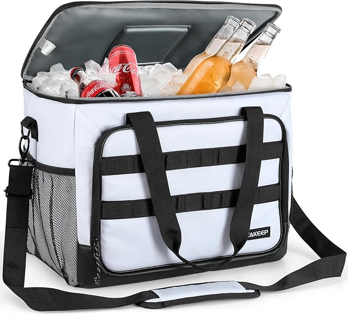 Soft Cooler Bag, 30 Cans Collapsible Cooler with Adjustable Shoulder Straps, White Ice Chest for Camping, Beach, Hiking, Picnic