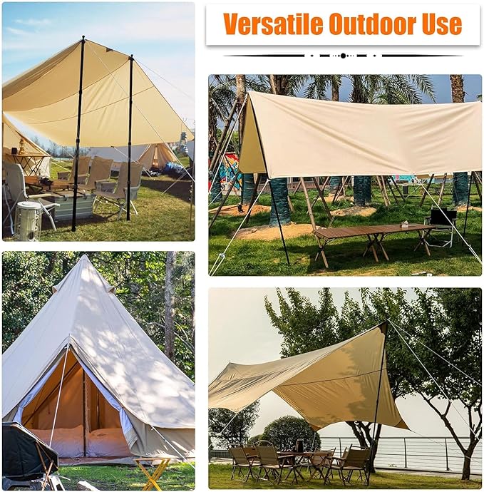 AYAMAYA Tarp Poles - Telescoping Camping Tent Poles Replacement, Upgraded 4-Section Heavy Duty Aluminum Rods with Stakes & Guylines for Tents, Rain Fly, Camping Shelter, Awning Canopy RV Car, Set of 4