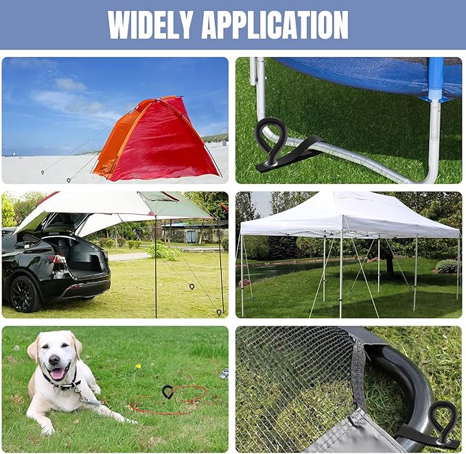 Eurmax USA Trampoline Stakes Screw in Tent Stakes Parts Heavy Duty for Canopies,4-Pack Outdoor Anchor Kit with Straps(Black)