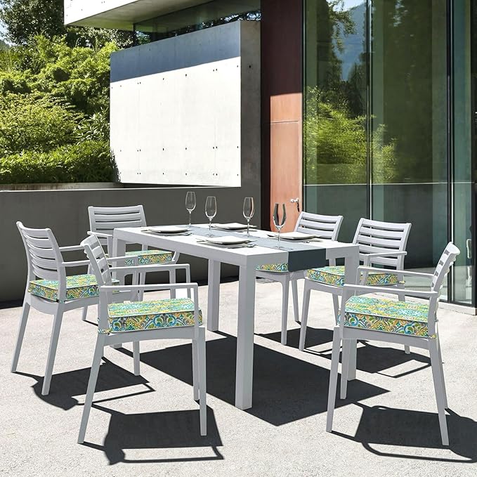 LVTXIII Patio Chair Cushions 19"x19"x3", Water-Repellent Outdoor Seat Cushions for Patio Furniture, Square Chair Pads with Ties for Home Garden Decoration, Set of 2, Damask Green