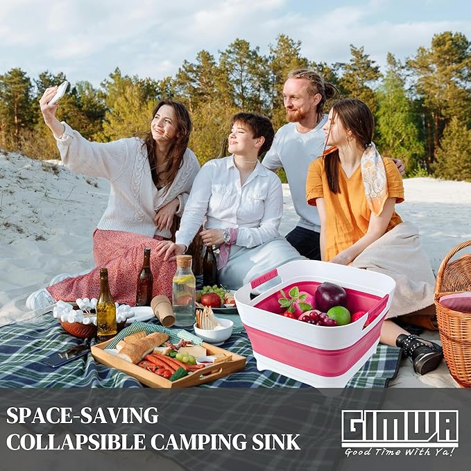 Collapsible Dish Basin, Wash Basin for Baby Bottles, Foldable Wash Tub for Kitchen, RV Camping Sink, Outdoor Kitchen, Sturdy & Easy to Clean (Magenta)