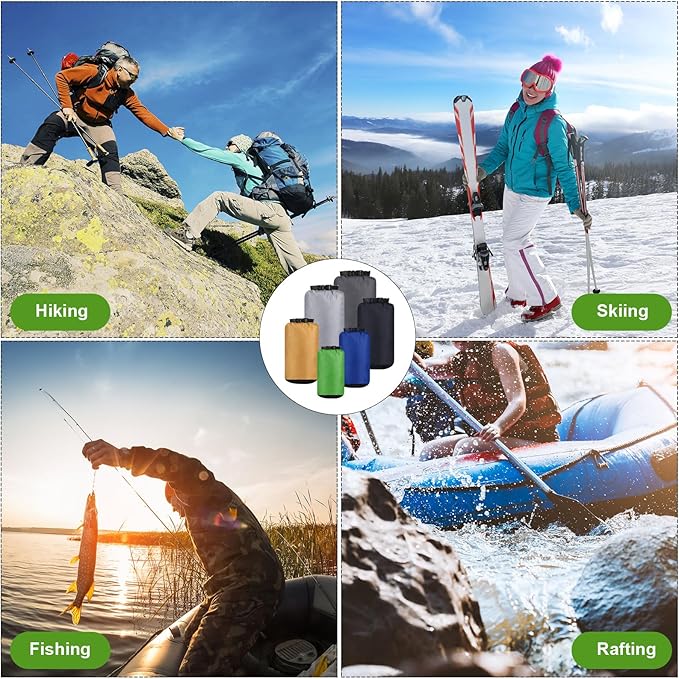 6 Pcs Waterproof Dry Bag Sack Lightweight Outdoor Dry Bags 35 L, 20 L, 15 L, 10 L, 5 L, 3 L Waterproof Boat Bag for Kayaking, Backpacking, Hiking, Camping Rafting(Dark Color)