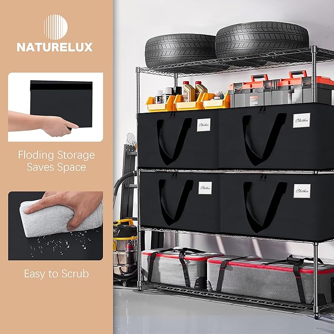 Heavy Duty Moving Bags - Extra Large Packing Bags and Storage Totes, Collapsible and Foldable Option for Moving and Storage, Black, 93 L - 12 Pack