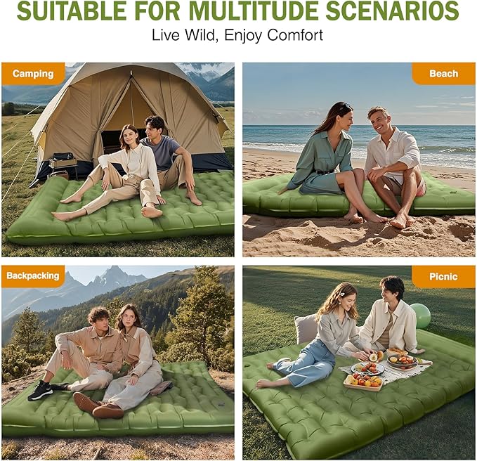 Sleeping Pad for Camping, 6" Extra Thick Camping Mat with Pillow Built-in Foot Pump, Ultra Comfortable Inflatable Sleeping Mat for Backpacking, Hiking, Camp Tent - Enjoy a Comfy Sleep