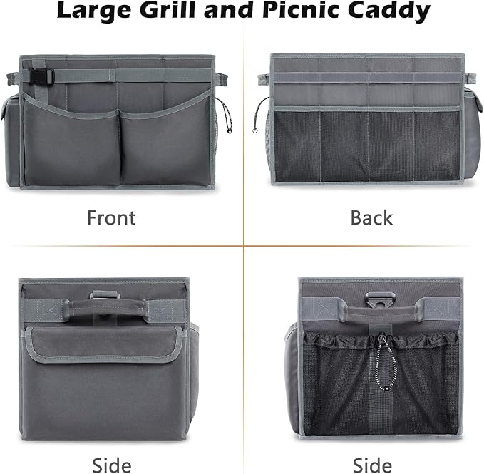 Large Grill Caddy with Paper Towel Holder β Collapsible BBQ Organizer for Camping, Tailgating, RV, Boating β Grilling Gifts for Men β Griddle Tote Bag with Shoulder Strap β Outdoor Essentials
