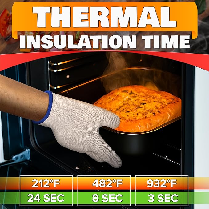 Heat Resistant Gloves - BBQ Gloves Heat Resistant Cooking Oven Gloves with Fingers Grill Glove Oven Mitts 480 to 932°F Grilling Gloves - Grill Gloves for Outdoor Grill Gloves for Hot Food Handling