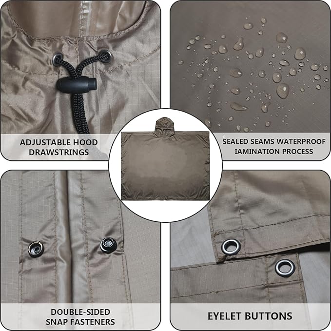 GRVCN Military Rain Poncho, Camouflage Raincoat Outdoor Waterproof Lightweight