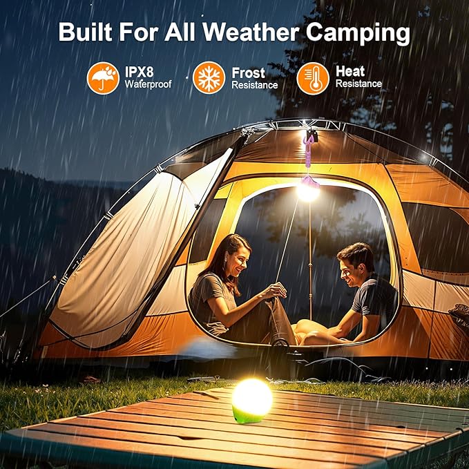 LETMY Rechargeable Camping Lights, 2 Pack Portable tent lights With 4 Lighting Modes, 150LM LED Camping Lantern, Only 20g Hanging Tent Lantern With Silicone Lanyard for Kids Hiking Backpacking Outages