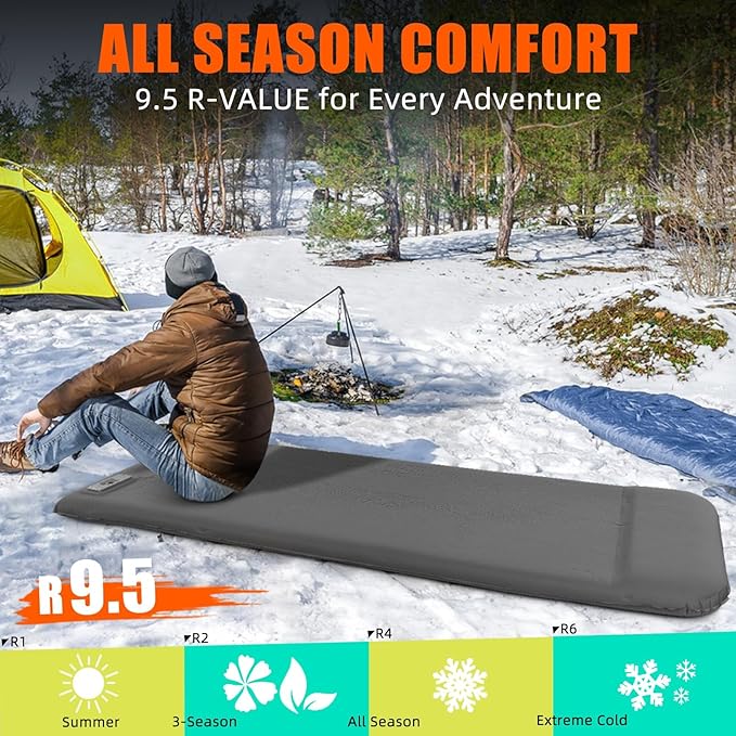 Self Inflating Sleeping Pad with Electric Pump, TPYOCQU 3.15" Memory Foam Camping Mattress Sleeping Mat with Pillow, Easy Inflate&Deflate 9.5 R-Value Insulated Camping Pad Mattress for Travel Car Tent