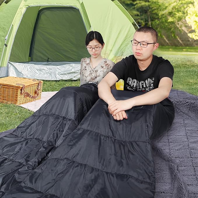 REDCAMP Cotton Double Sleeping Bag for Adults, 2 Person Cold Weather Queen Size Flannel Sleeping Bags for Camping, Black/Navy Blue
