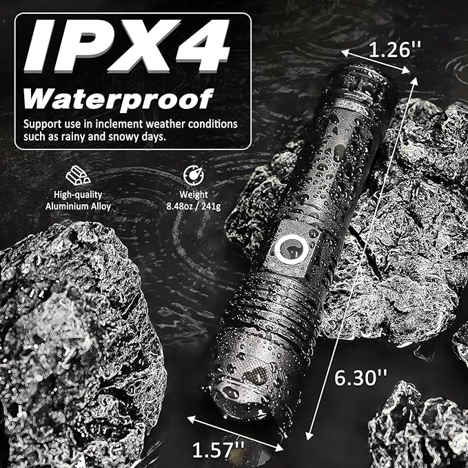 ISUNMEA Rechargeable Strong Flashlight, Zoomable LED Powerful Flashlights 1500LM High Lumens w/ 5 Modes Waterproof Handheld Flash Light for Emergencies Outdoor Camping Hiking Home Power Outage 1-Pack