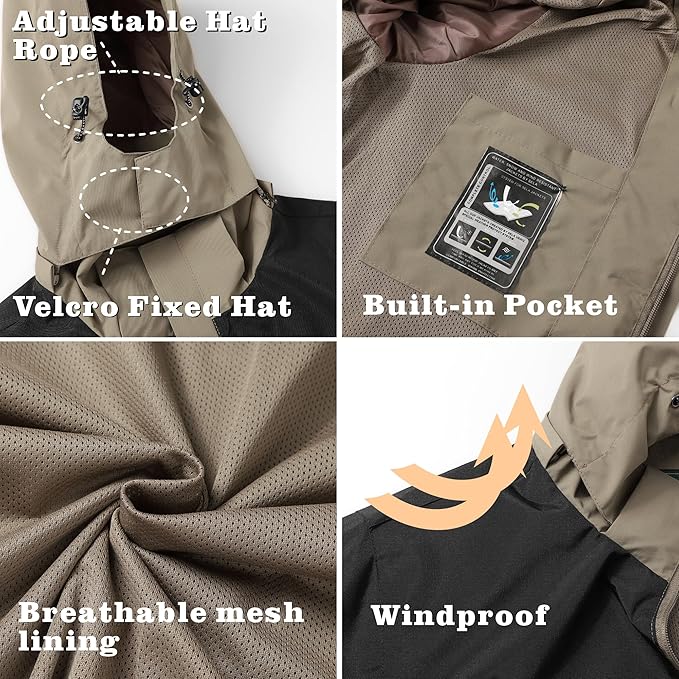 GIISAM Rain Jacket for Men, Mens Waterproof Raincoat Lightweight Rain Jackets Outdoor Rain Coat Windbreaker with Hood