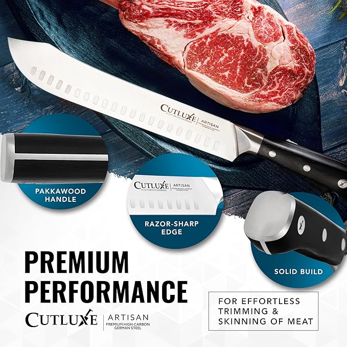 Cutluxe Butcher Knife – 10″ Bullnose Carving Knife, Forged High Carbon German Steel – Full Tang & Razor Sharp – Ergonomic Handle Design – Artisan Series