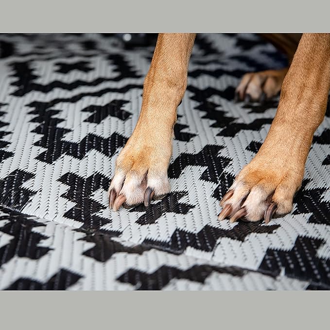 Premium Plastic Outdoor Rug – Size 8' x 12' – Sand-Free Made from 100% Recycled Plastic – for Campsites, Tents, RVs, Campers, and Patios – with Durable Carry Bag and Grommets (Black)