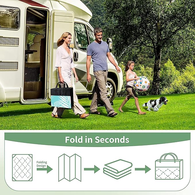 GENIMO Outdoor Rug 8' x 10' Waterproof for Patios Clearance, Reversible Outdoor Plastic Straw Camping Rug Carpet, Large Area Rugs Mats for RV, Camper, Deck, Balcony, Porch, Beach, Aqua Blue&White