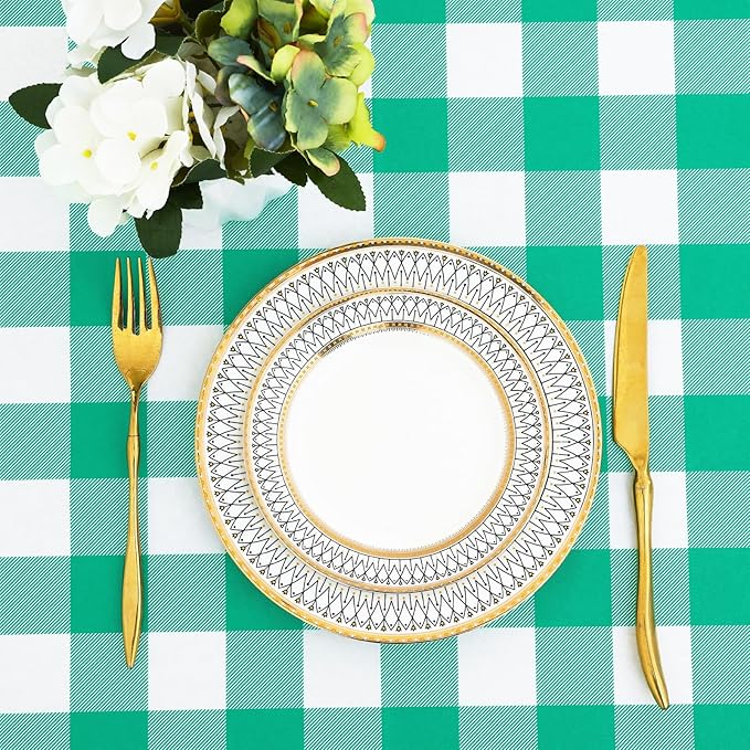 misaya Rectangle Waterproof Vinyl Table Cloth, Buffalo Flannel Backed Tablecloth, Wipeable Plastic Table Cover for Dinner, Kitchen, Outdoor (60" x 84", Green and White)
