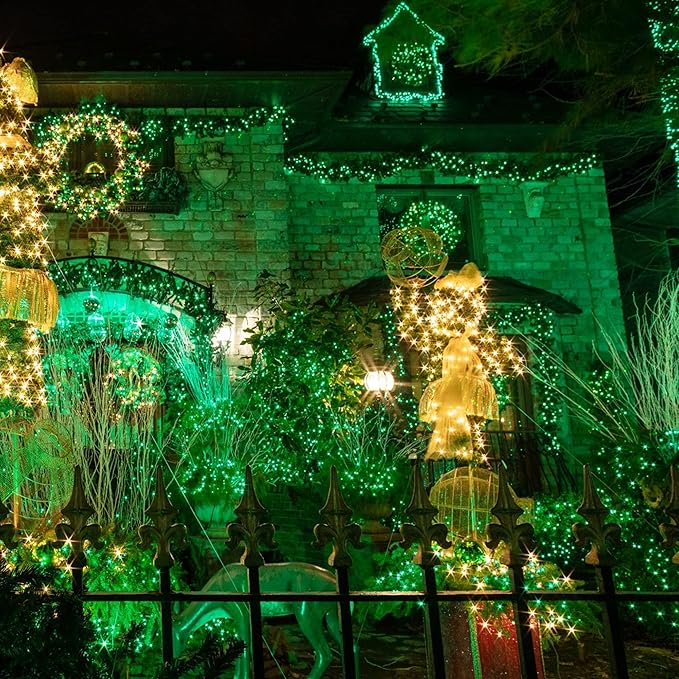 Dazzle Bright St. Patrick's Day String Lights, 100 LED 33FT Waterproof Connectable String Lights, 120V UL Certified Christmas Decorations for Garden Yard Indoor Outdoor (Green)