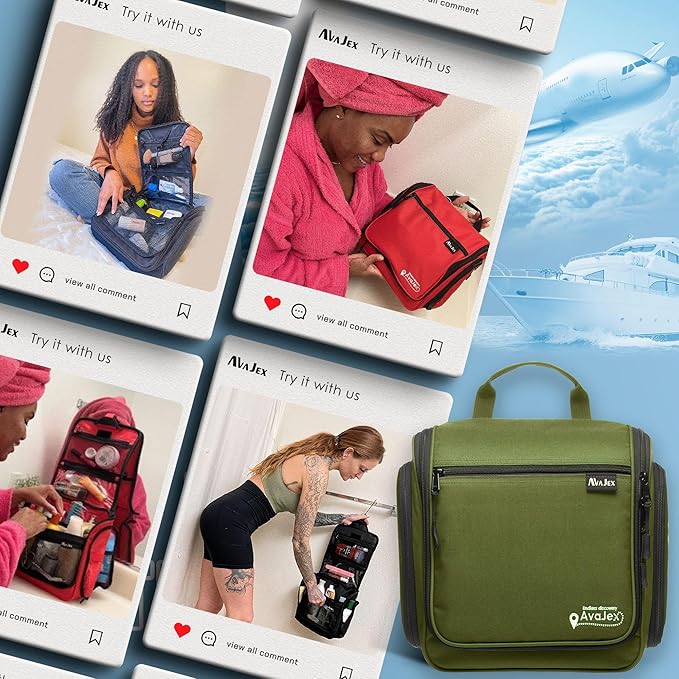 Travel Toiletry Bag for Men and Women - Large Hanging Toiletry Organizer - Waterproof Hygiene Bag with Metal XXL Swivel Hook, with Sturdy Zippers and 19 Compartments for Toiletries, Makeup, Cosmetics