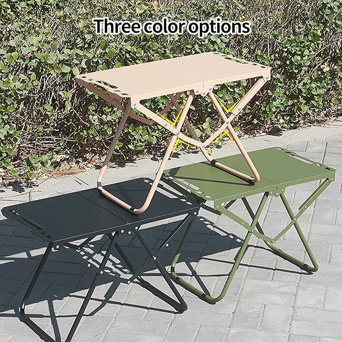 Folding Camping Table with Lantern Pole, Carbon Steel, Portable Outdoor Table for BBQ, Fishing, Hiking, Picnic