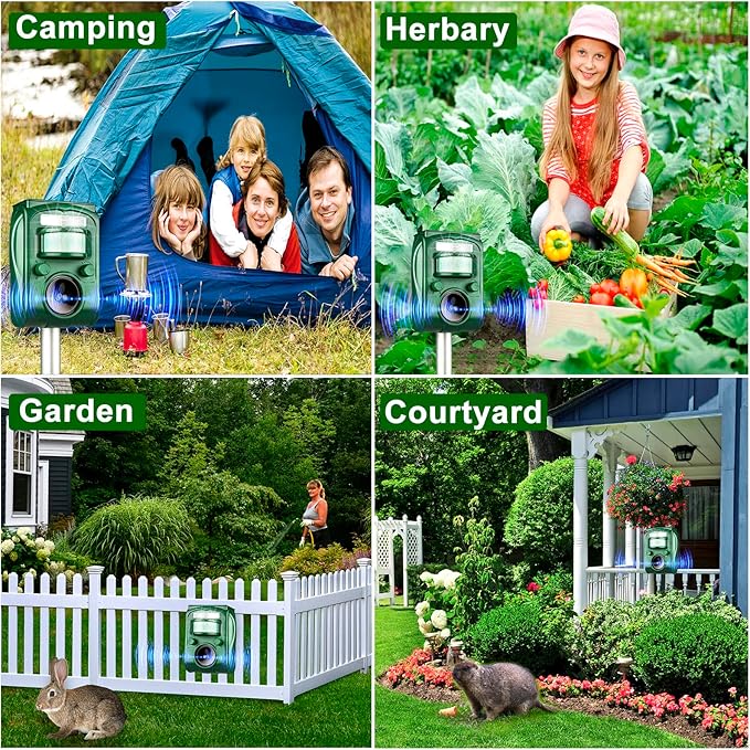 2025 Upgraded Solar Animal Repeller - 360° Animal Repellent Ultrasonic Outdoor - Deer Cat Repellent Devices Squirrel Dog Repeller with Motion Sensor & Flash for Fox Bird Mole Skunk Coyote Raccoon