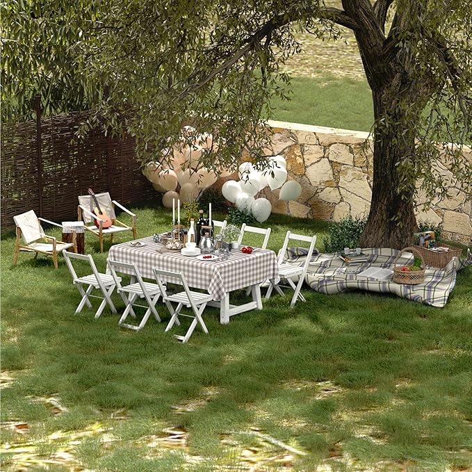 misaya Rectangle Waterproof Vinyl Table Cloth, Buffalo Flannel Backed Tablecloth, Wipeable Plastic Table Cover for Dinner, Cafe, Outdoor (60" x 144", Khaki and White)