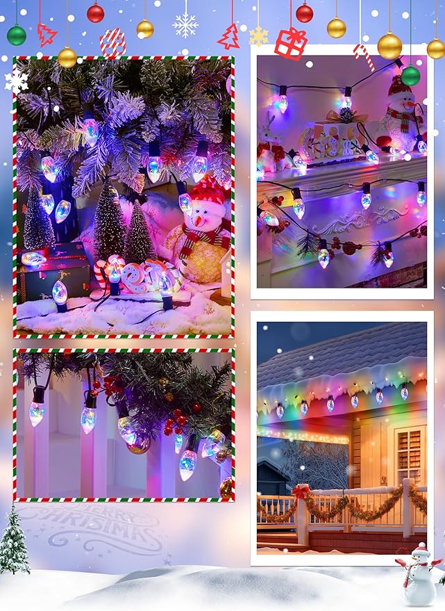 C9 LED Christmas Lights Outdoor, 45 Ft C9 String Lights with 40 Shatterproof LED Bulbs, 3 Light Mode, Connectable Waterproof Christmas Tree Lights for Outside Indoor Holiday Garden Decor, Multicolor