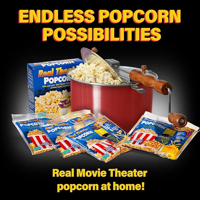 Original Whirley Pop Popcorn Maker - 6 Quart Popcorn Popper, Aluminum Popcorn Maker With Metal Gears, Wabash Valley Farms Stove Top Popcorn Maker, Gourmet Popcorn Pot, Culinary Popcorn Popper (Red)