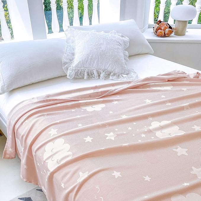AmyHomie Cooling Blanket for Kids, Soft Comfy Summer Throw Blanket for Hot Sleepers, Girls & Boys (1-12 Years), Pink Cloud (50x60in)