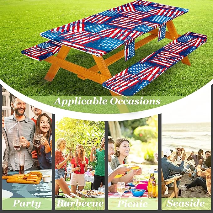 Picnic Table Cover with Bench Covers Table Cloth Tablecloth Summer Outdoor Rv Patio Tent Camping Glamping Campsite Camper Essentials Accessories Items Gear Gadgets Stuff Necessities Supplies Must Have