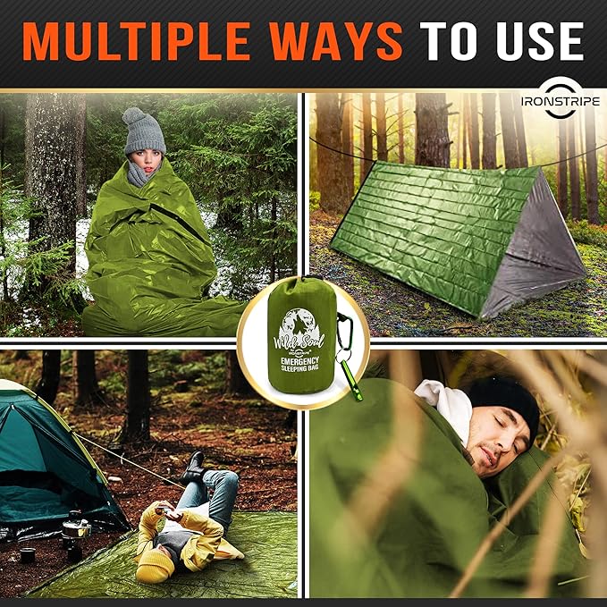 Bivy Sack XL Waterproof Survival Sleeping Bag with Emergency Whistle, Built-in Hood & Thermal Mylar - Tear & Puncture-Resistant