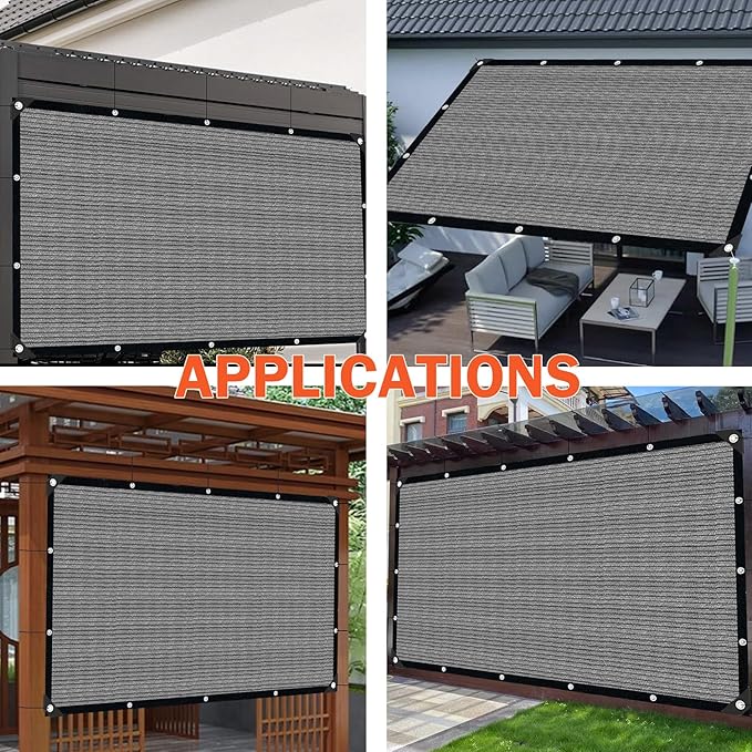 Sun Shade Cloth with Grommets,90% UV Protection Shade Fabric,Pergola Shade Cover Canopy Fence Privacy Screen Balcony,Sunshades for Patio Pergola Garden Backyard Porch Outdoor,Grey-12x12FT